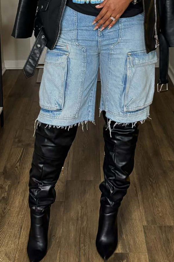 Retro Pocket Distressed Denim Boot Pants