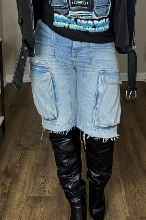 Retro Pocket Distressed Denim Boot Pants