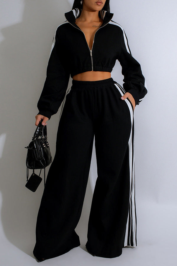 Sports Striped Zip Top & Pants Set