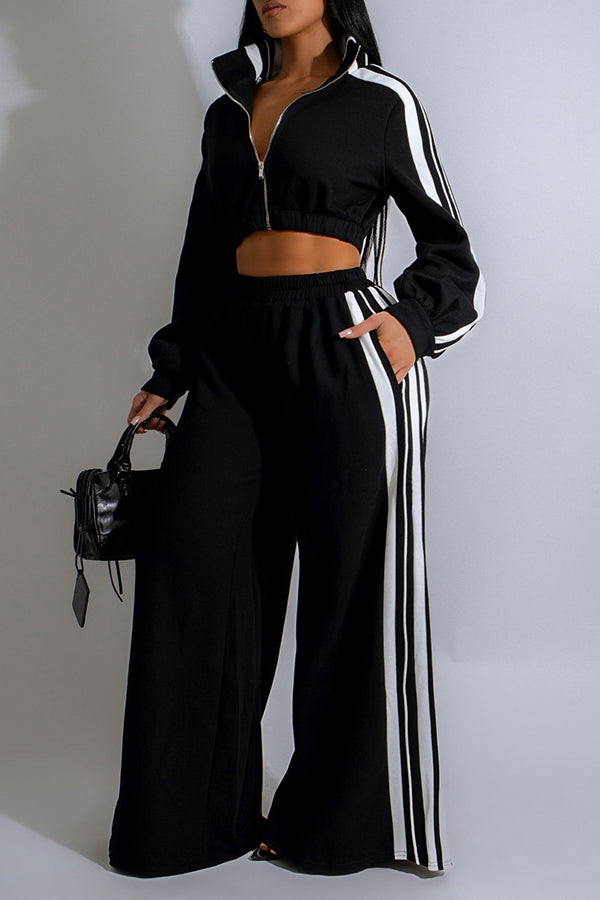 Sports Striped Zip Top & Pants Set