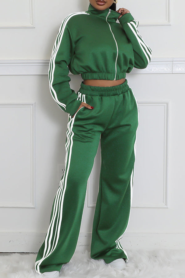 Sports Striped Zip Top & Pants Set