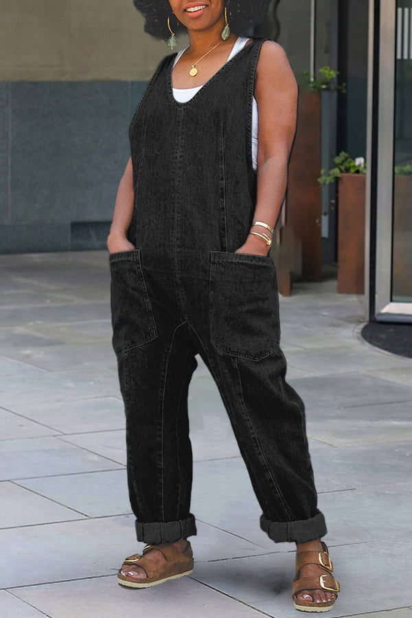 Stylish Patched Pocket Denim Jumpsuit