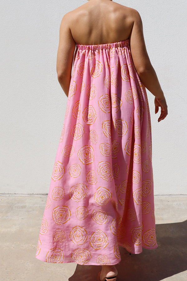 Casual Off Shoulder Floral Print Pleated Maxi Dress