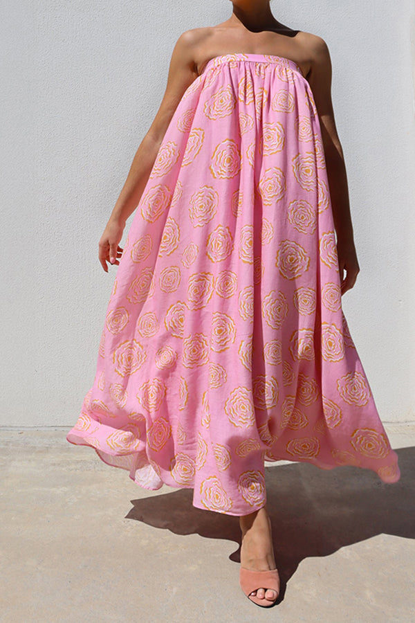 Casual Off Shoulder Floral Print Pleated Maxi Dress