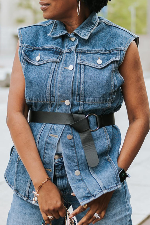 Stylish Patched Pocket Solid Denim Vest