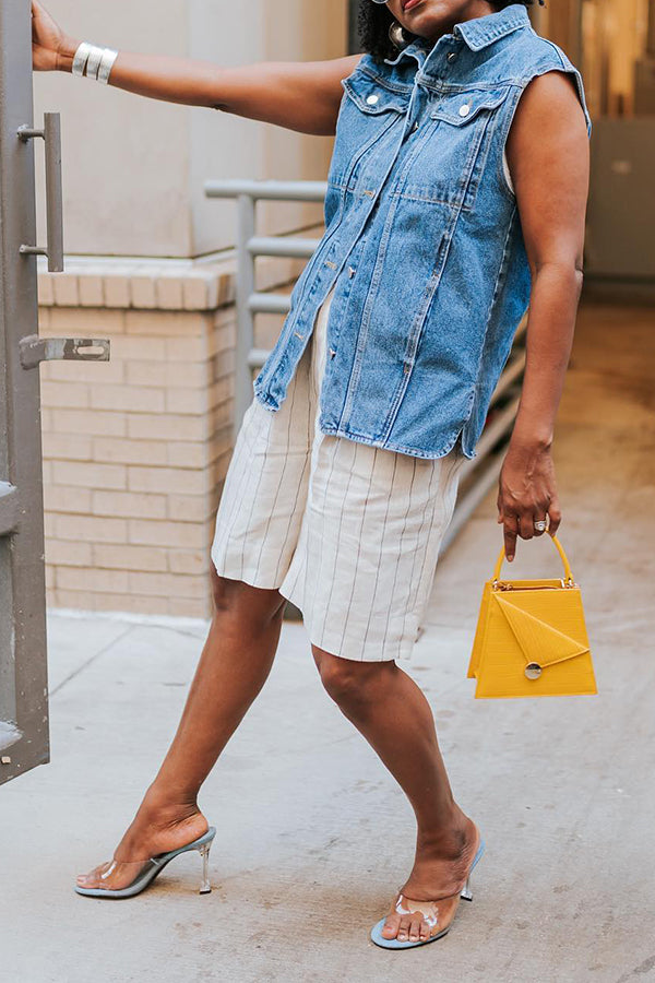 Stylish Patched Pocket Solid Denim Vest