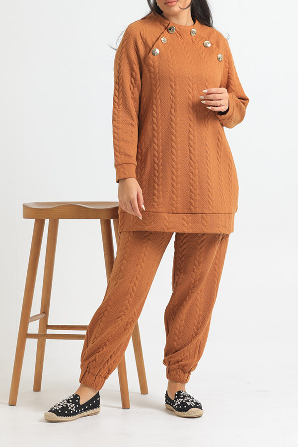 Cozy Cable Knit Round Neck Sweater & Pants Set