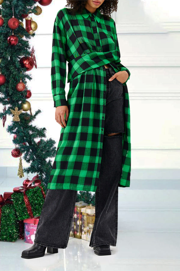 Classic Plaid Asymmetrical Midi Dress