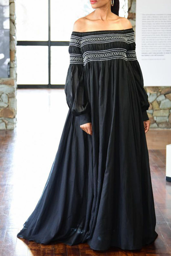 Cozy Off Shoulder Pleated Maxi Dress