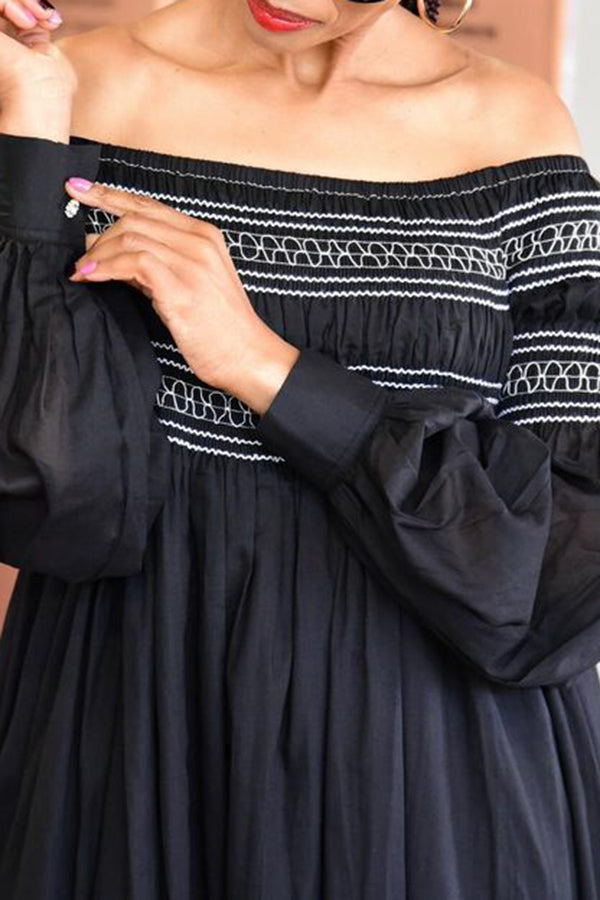 Cozy Off Shoulder Pleated Maxi Dress