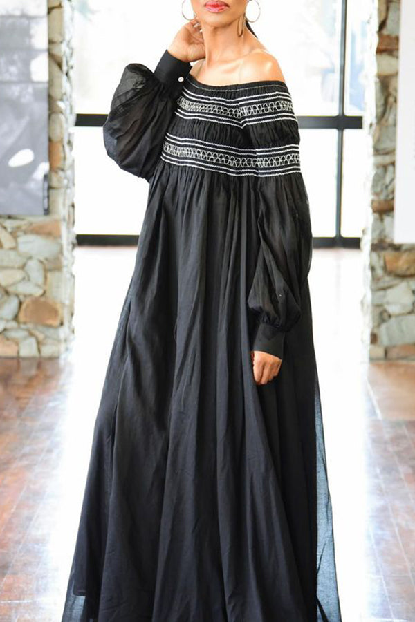 Cozy Off Shoulder Pleated Maxi Dress