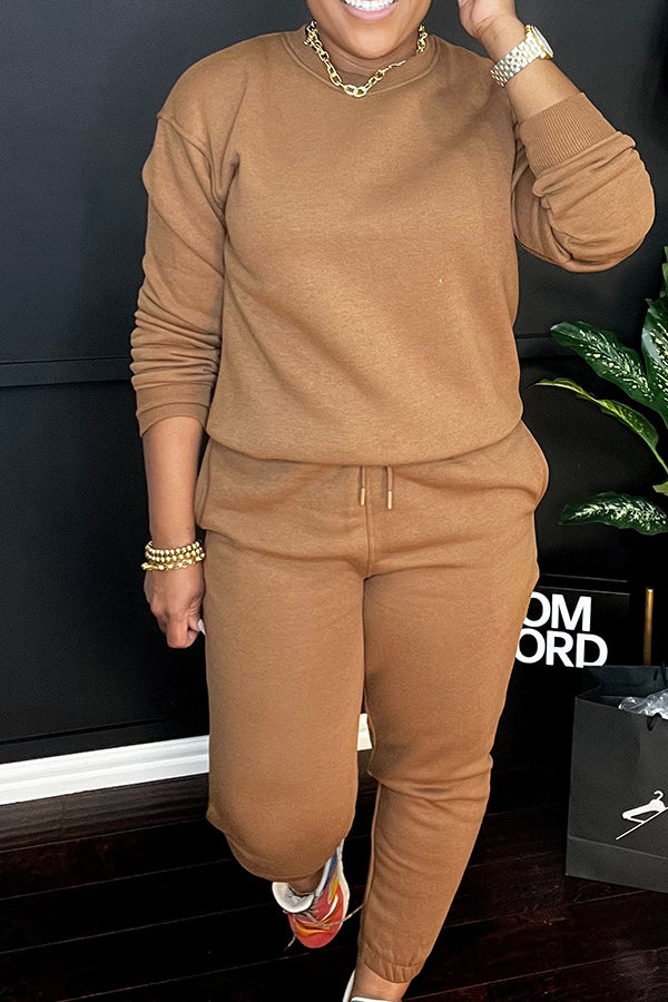 Casual Round Neck Sweatshirt & Pants Set