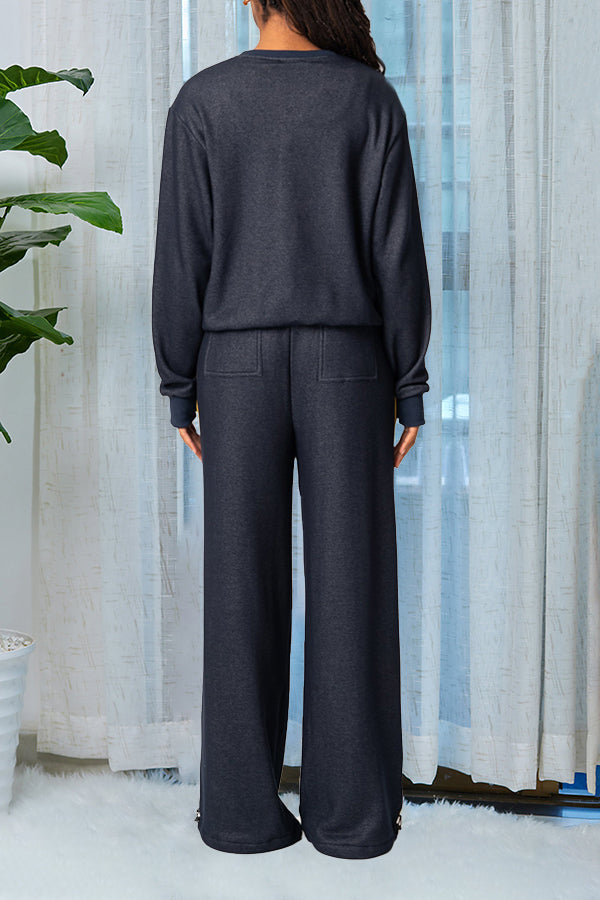 Casual Round Neck Sweatshirt & Pants Set