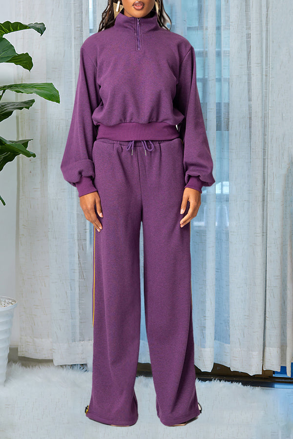 Casual Half Zip Sweatshirt & Pants Set