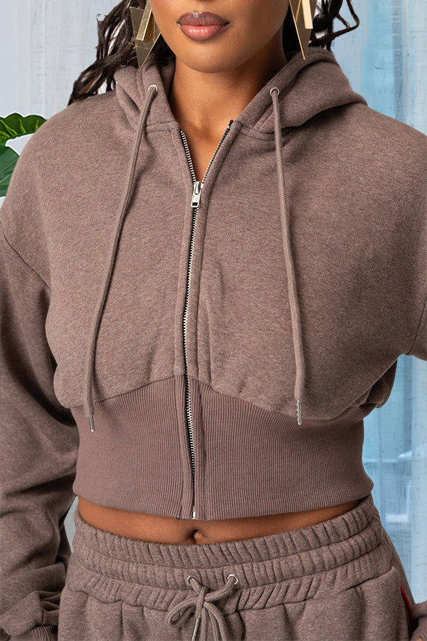 Casual Zip Front Hoodie & Pants Set