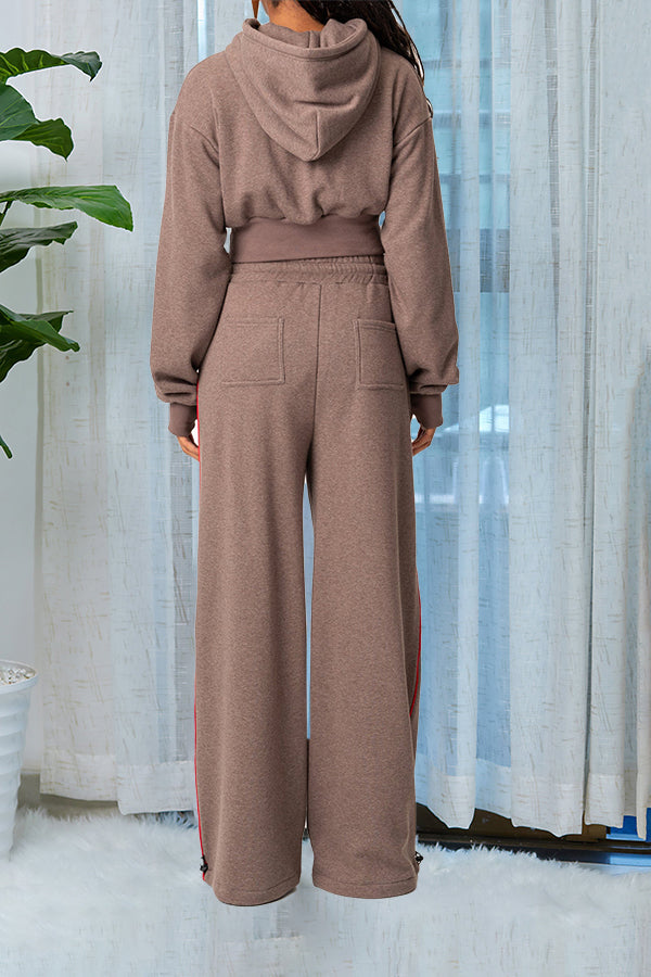 Casual Zip Front Hoodie & Pants Set