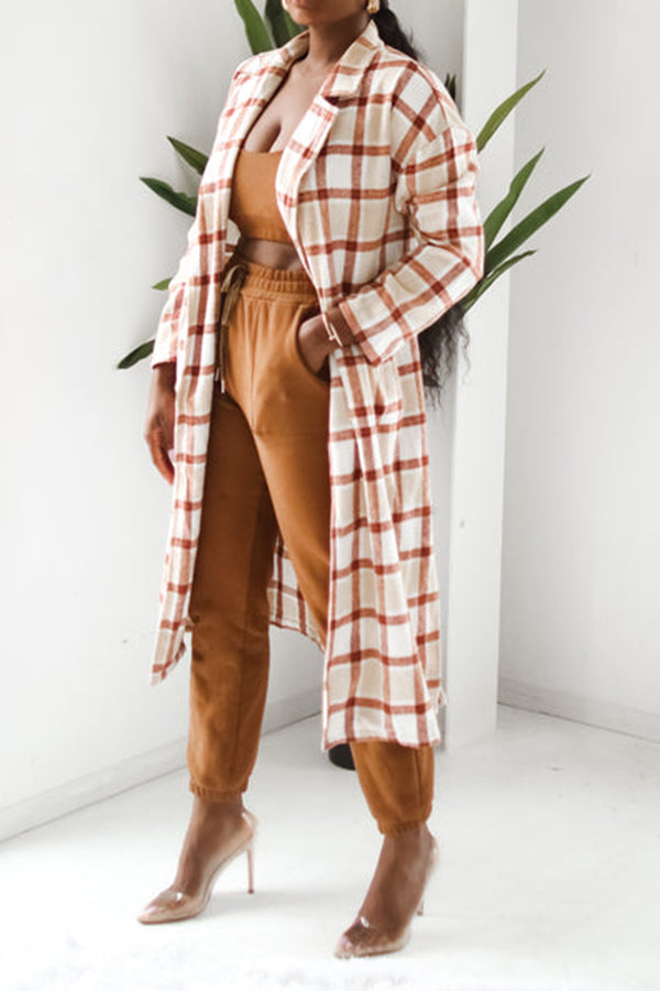 Casual Plaid Lapel Collar Jacket