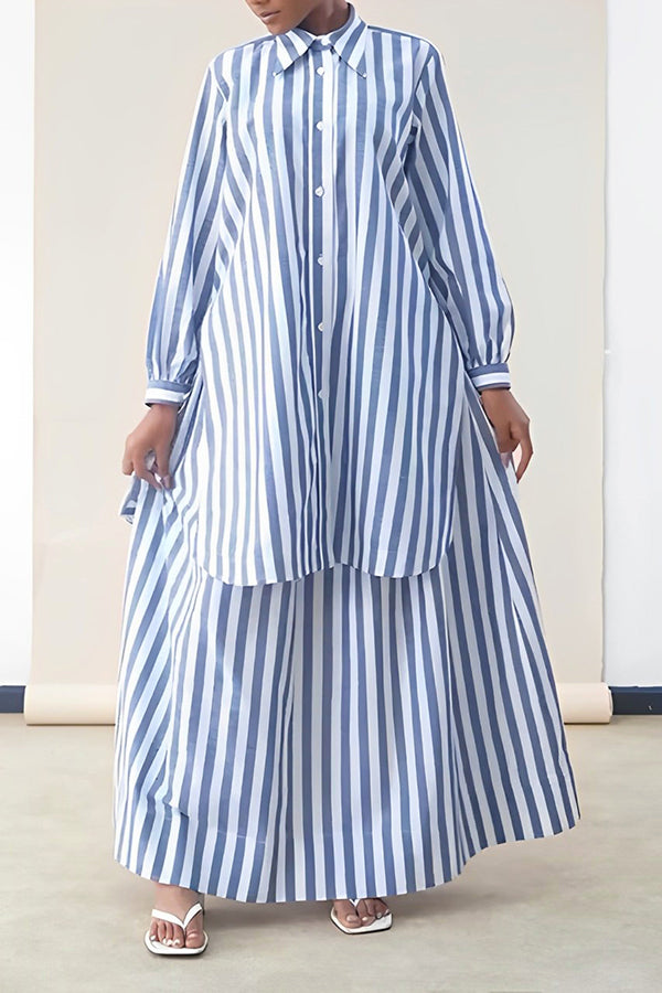 Casual Striped Button-down Shirt & Pants Set