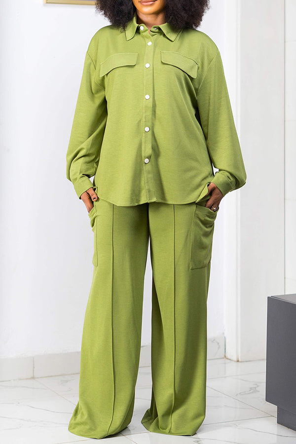 Casual Button Front Shirt & Pants Set