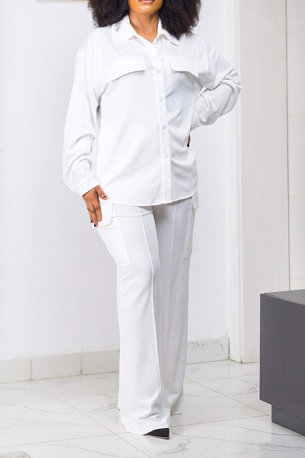 Casual Button Front Shirt & Pants Set