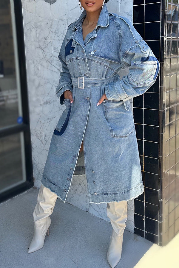 Classic Patched Pocket Denim Trench Coat