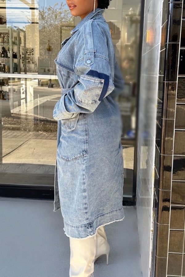 Classic Patched Pocket Denim Trench Coat