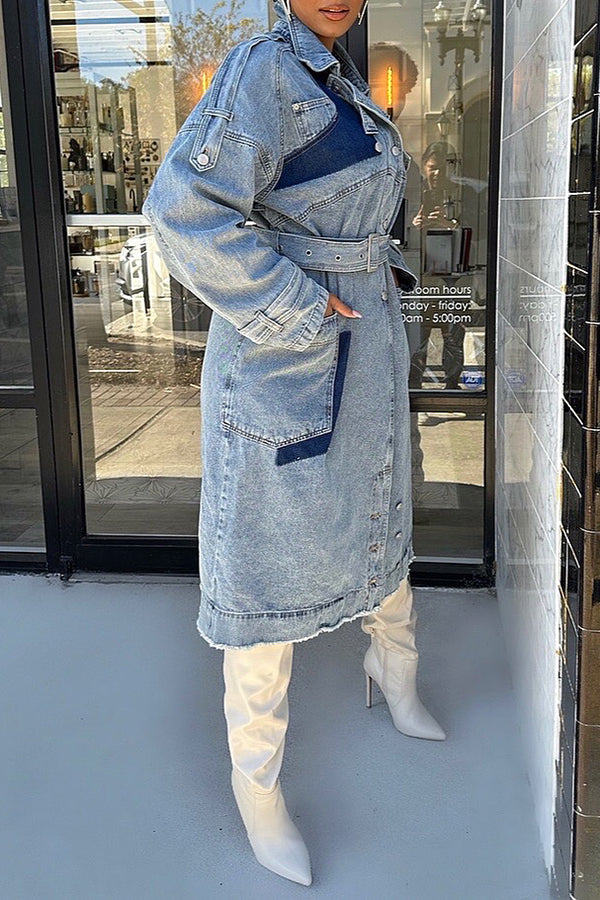 Classic Patched Pocket Denim Trench Coat