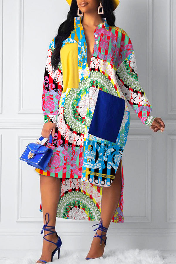 Fashion Chic Patchwork Shirt Dress