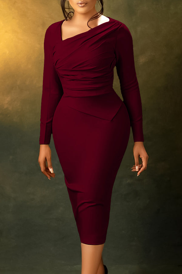 OL Oblique Neck Ruched Bodycon Dress