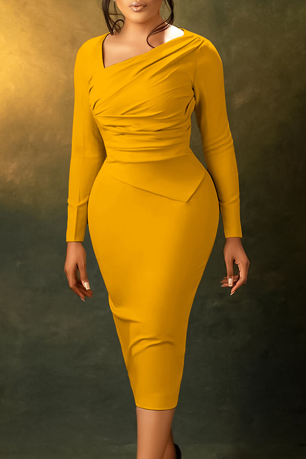 OL Oblique Neck Ruched Bodycon Dress