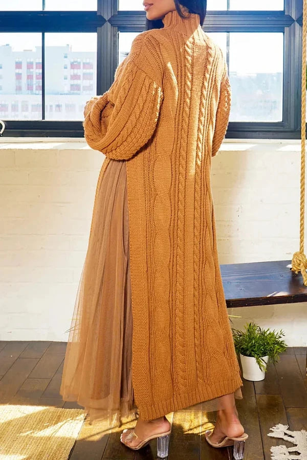 Stylish Cable Knit Splicing Mesh Dress