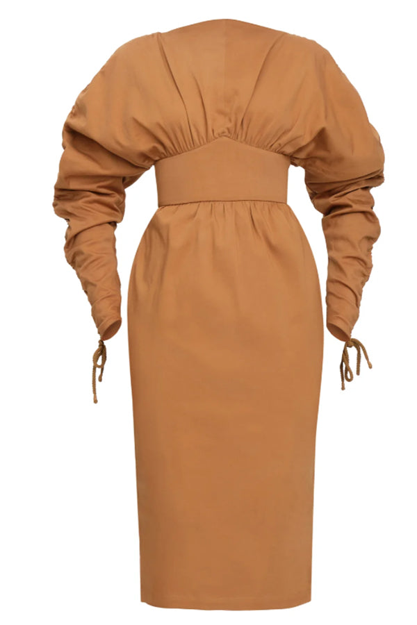 Chic Drawstring Sleeve Ruched Dress