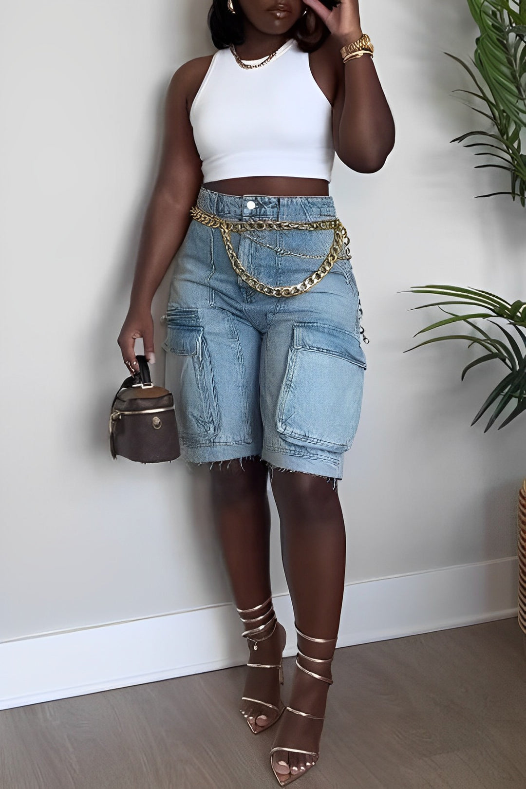 Stunning Flap Pocket High Waist Denim Shorts