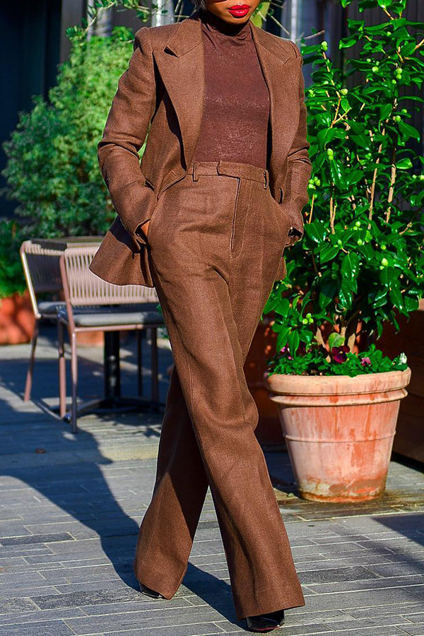 Retro Peak Collar Blazer & Tailored Pants Set