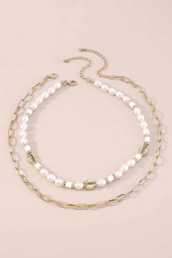 Geometric Pearl Necklace Alloy Shell Necklace