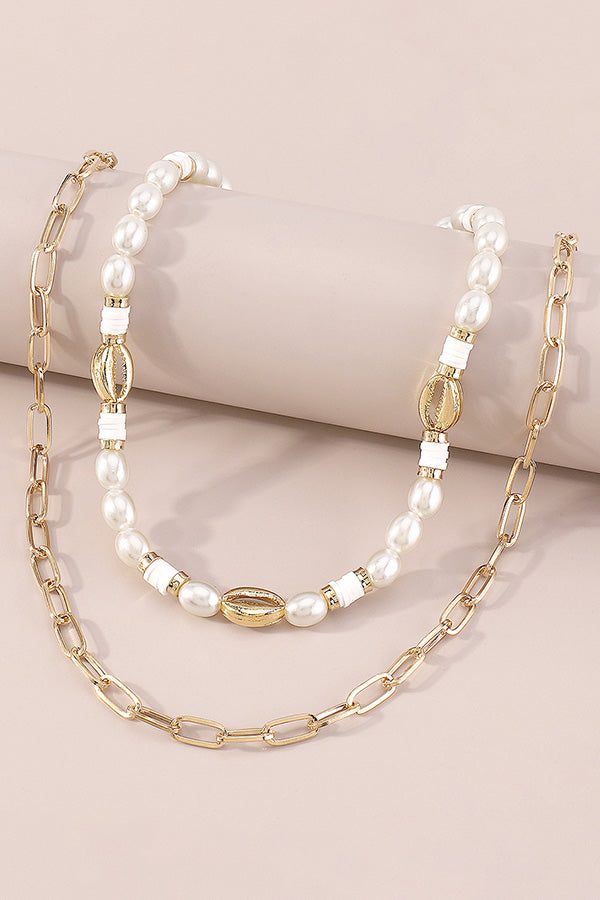 Geometric Pearl Necklace Alloy Shell Necklace