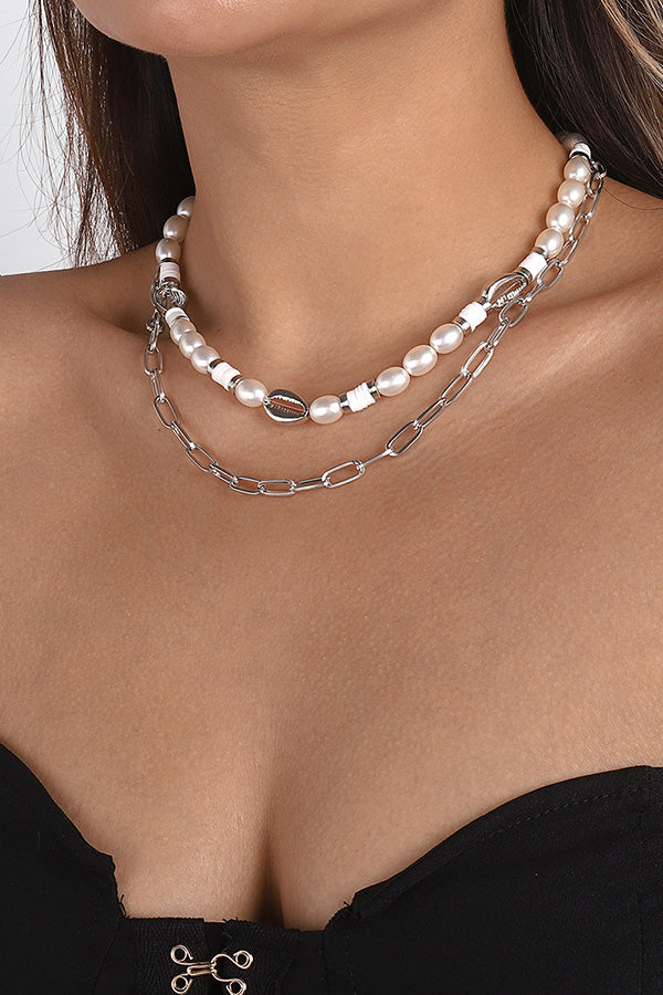 Geometric Pearl Necklace Alloy Shell Necklace