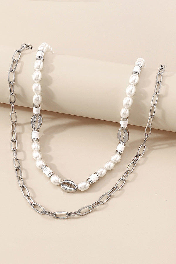 Geometric Pearl Necklace Alloy Shell Necklace