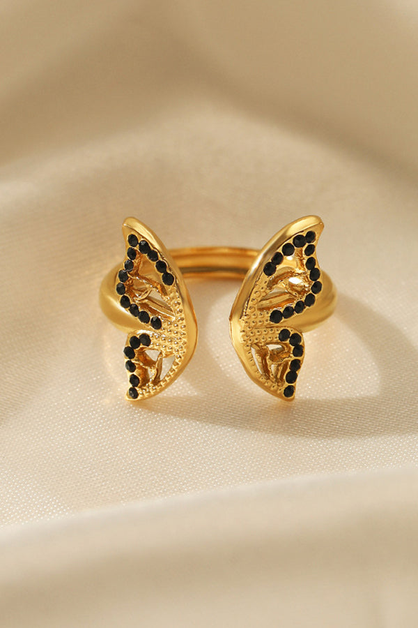 Metal Black Diamond Butterfly Ring