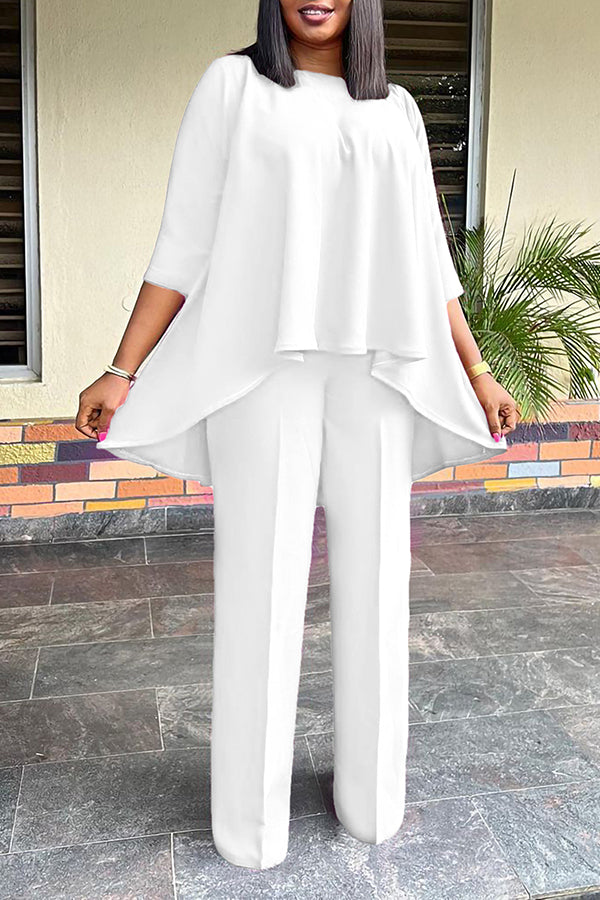 Stylish Casual High Low Top & Pants Set 