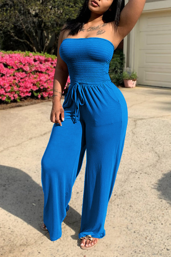 Strapless Drawstring Wide-leg Jumpsuit