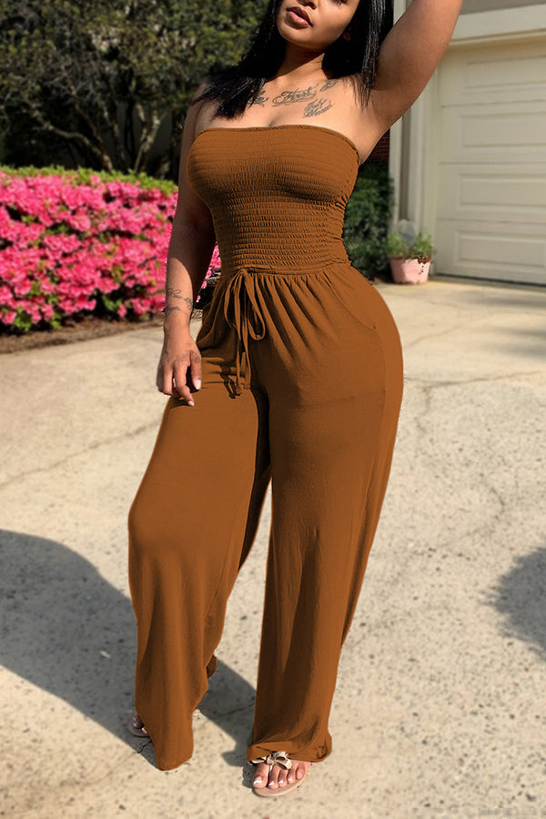 Strapless Drawstring Wide-leg Jumpsuit