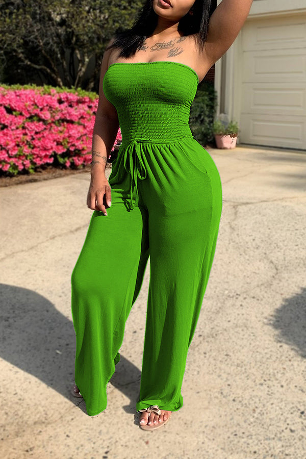 Strapless Drawstring Wide-leg Jumpsuit