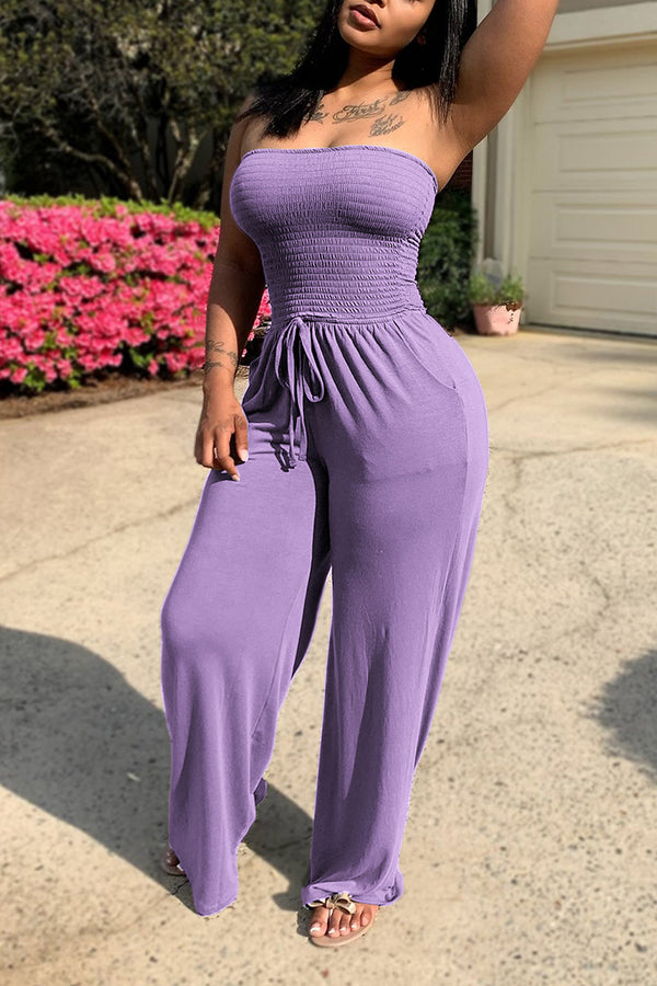 Strapless Drawstring Wide-leg Jumpsuit