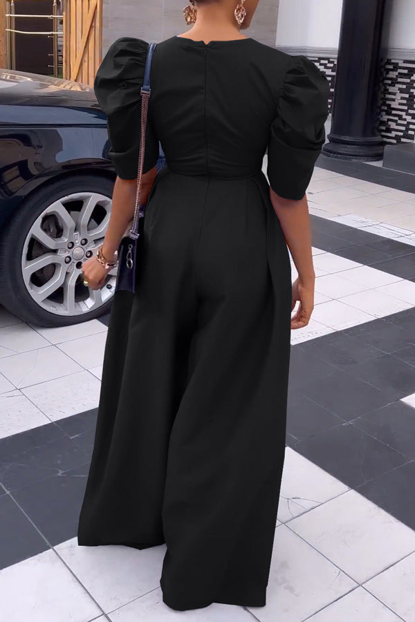 Puff Sleeve wide-leg Jumpsuit