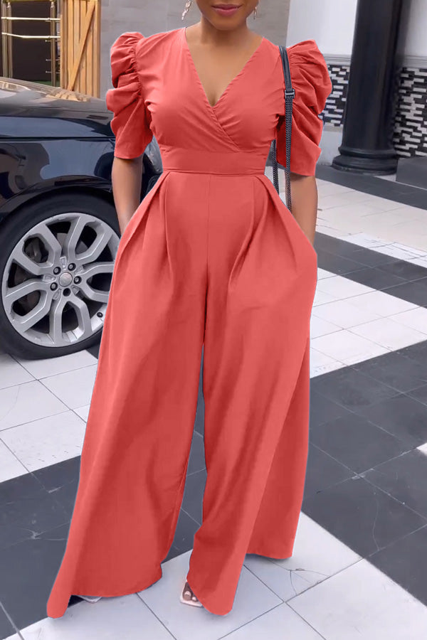 Puff Sleeve wide-leg Jumpsuit