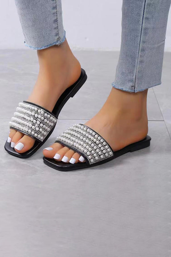 Pearl Decor Flat Slider Slippers