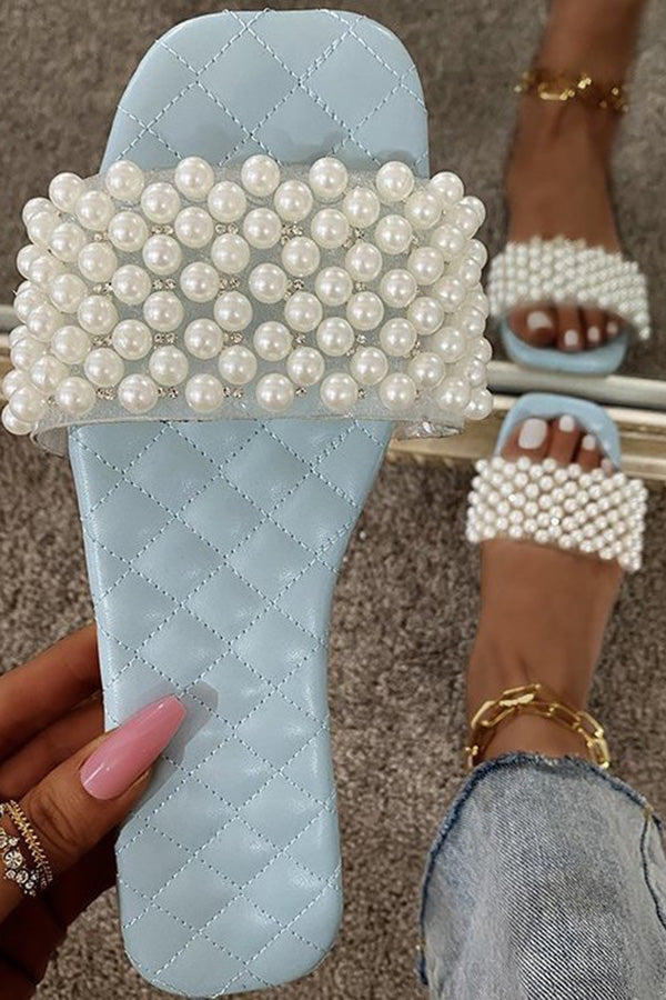 Rhinestone & Pearl Decor Flat Slide Slippers