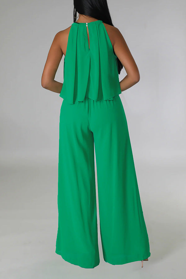 Halter Ruffle Hem Oversized Pant Suit