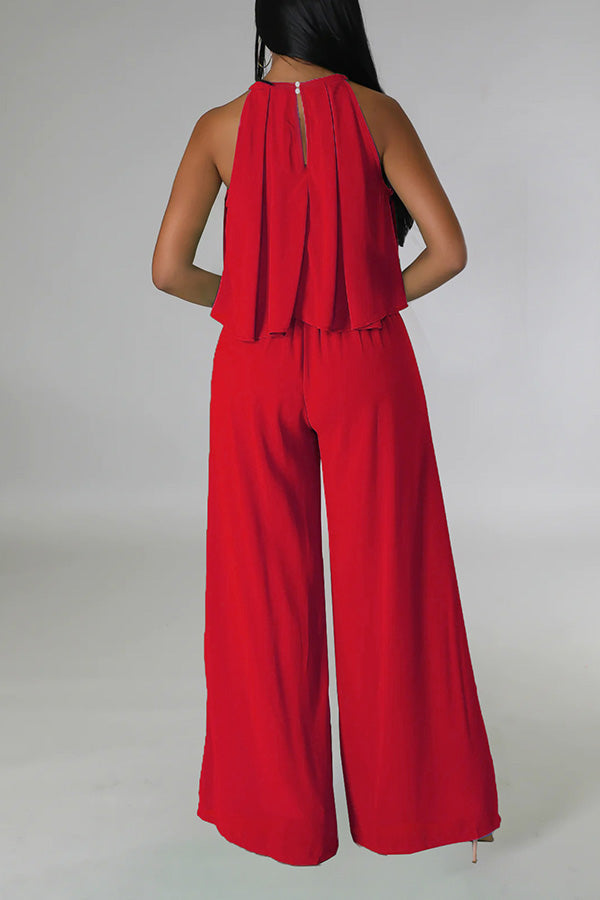 Halter Ruffle Hem Oversized Pant Suit